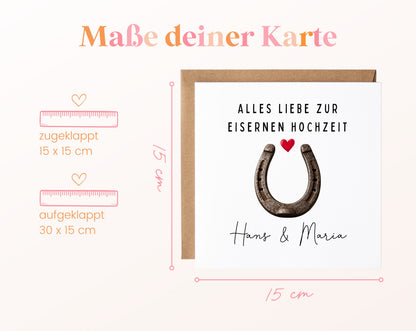 Eiserne Hochzeit Karte - Hufeisen - personalisiert