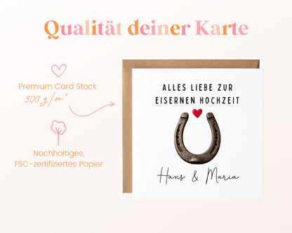 Eiserne Hochzeit Karte - Hufeisen - personalisiert