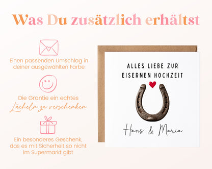 Eiserne Hochzeit Karte - Hufeisen - personalisiert