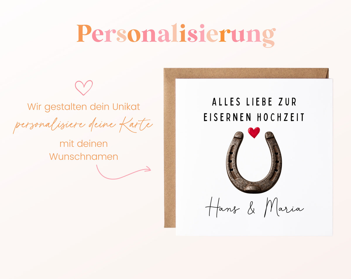Eiserne Hochzeit Karte - Hufeisen - personalisiert