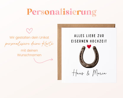 Eiserne Hochzeit Karte - Hufeisen - personalisiert