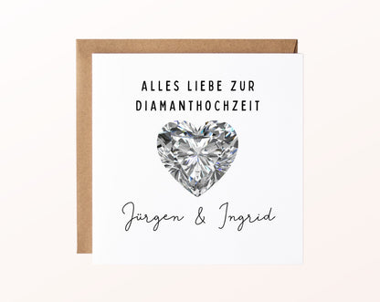 Diamantene Hochzeit Karte - Diamantherz - personalisiert