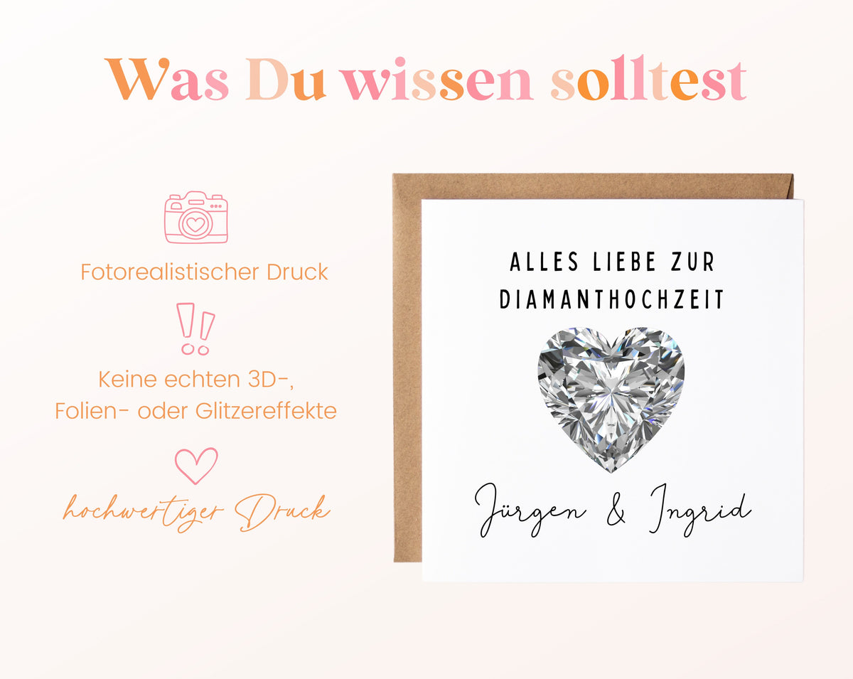 Diamantene Hochzeit Karte - Diamantherz - personalisiert