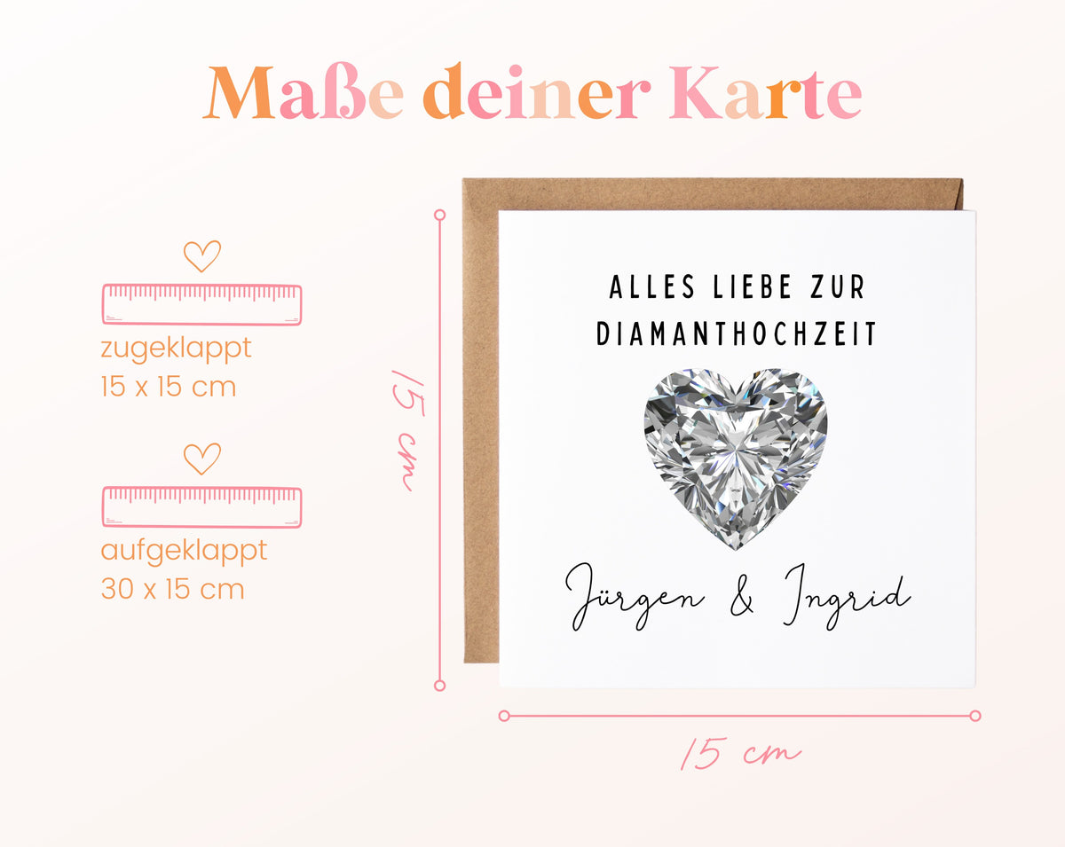 Diamantene Hochzeit Karte - Diamantherz - personalisiert
