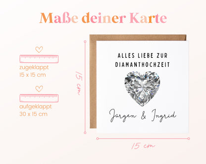 Diamantene Hochzeit Karte - Diamantherz - personalisiert
