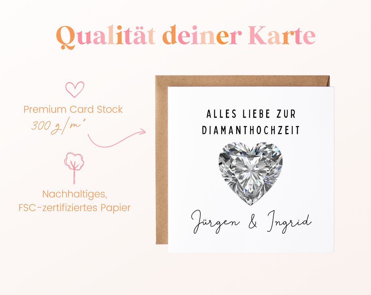 Diamantene Hochzeit Karte - Diamantherz - personalisiert