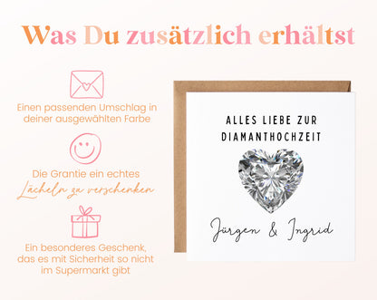 Diamantene Hochzeit Karte - Diamantherz - personalisiert