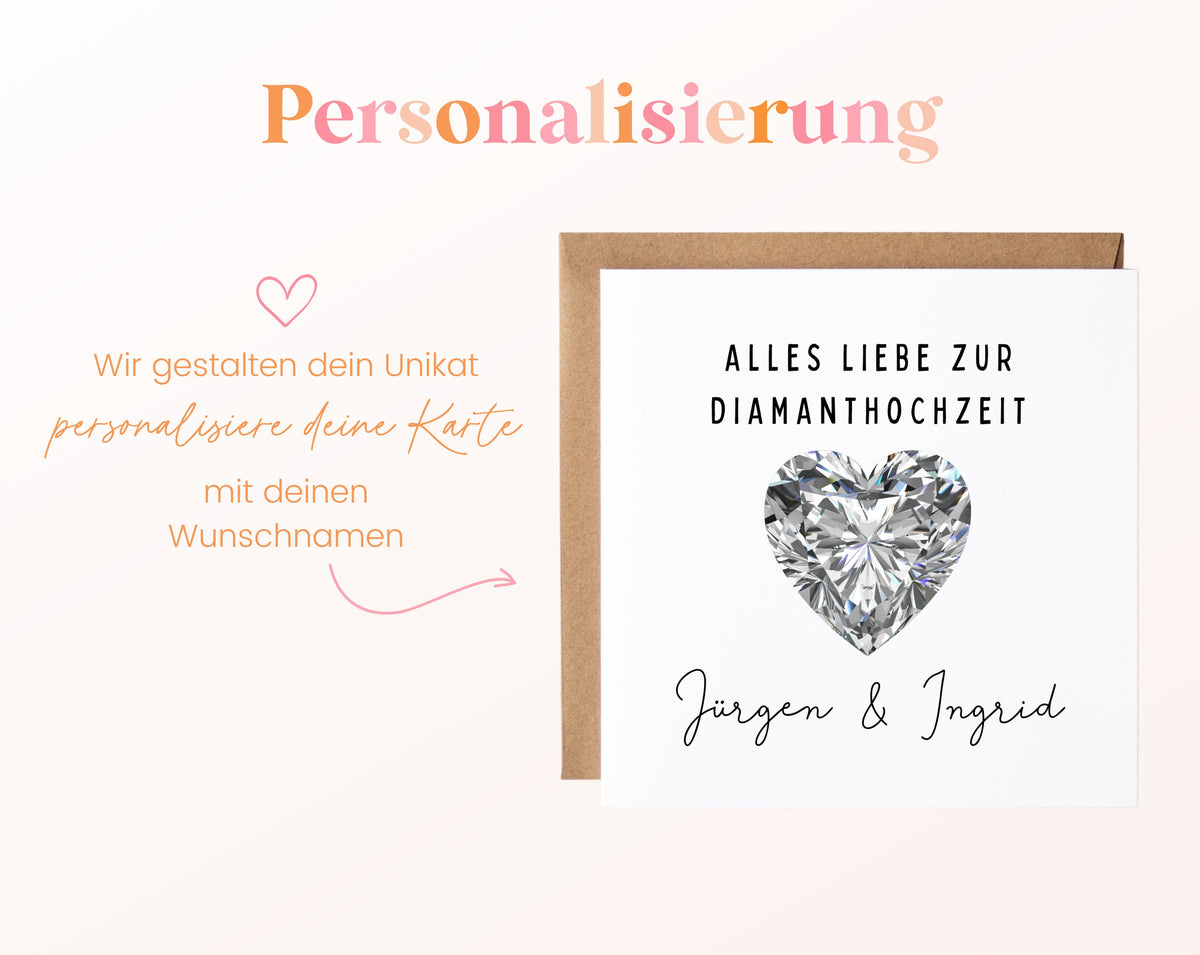 Diamantene Hochzeit Karte - Diamantherz - personalisiert