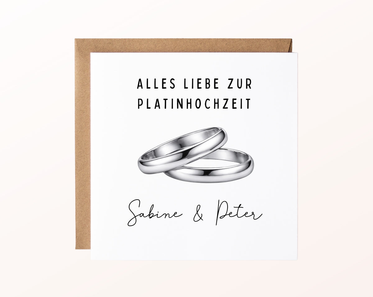 Platinhochzeit Karte - Ringe - personalisiert