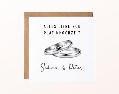 Platinhochzeit Karte - Ringe - personalisiert