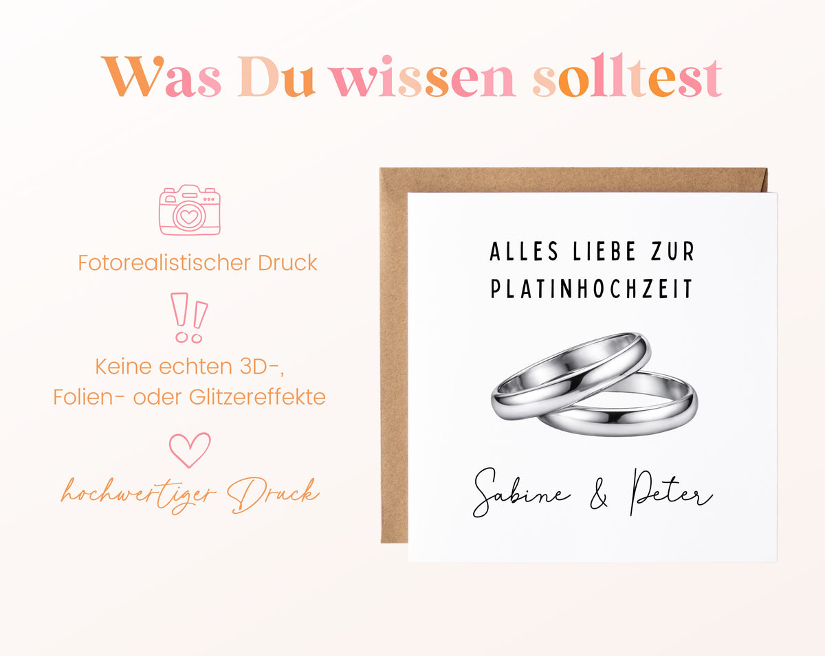 Platinhochzeit Karte - Ringe - personalisiert