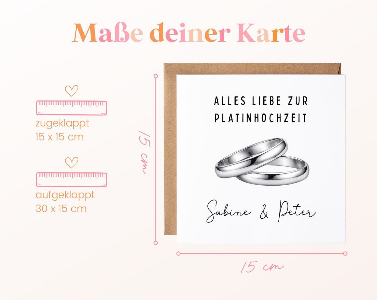 Platinhochzeit Karte - Ringe - personalisiert