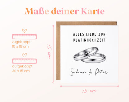 Platinhochzeit Karte - Ringe - personalisiert