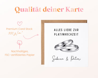 Platinhochzeit Karte - Ringe - personalisiert