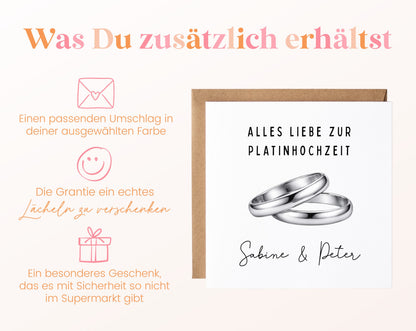Platinhochzeit Karte - Ringe - personalisiert