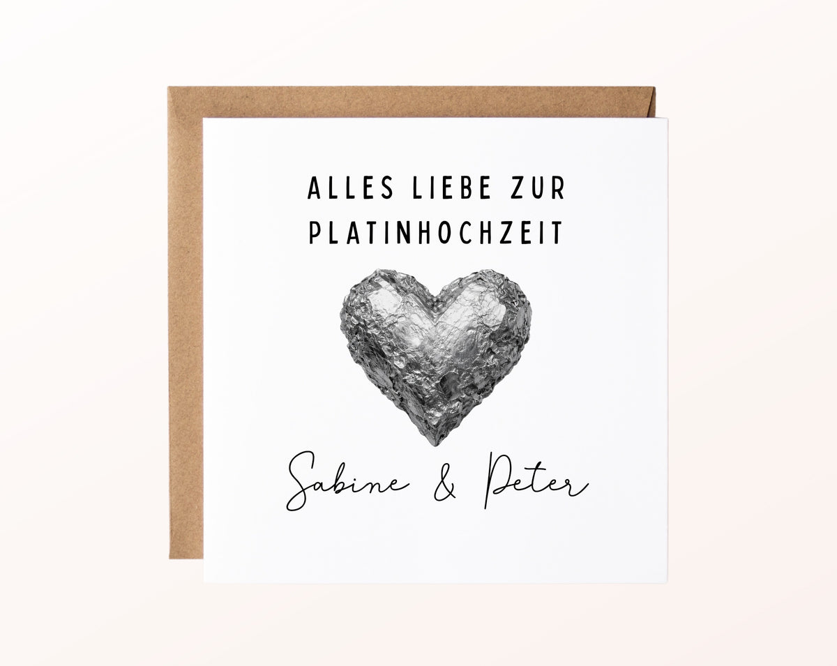 Platinhochzeit Karte - strukturiertes Herz - personalisiert