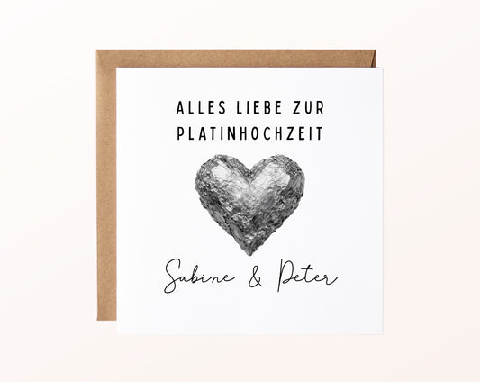 Platinhochzeit Karte - strukturiertes Herz - personalisiert