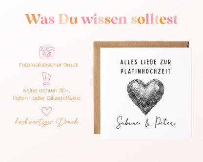Platinhochzeit Karte - strukturiertes Herz - personalisiert