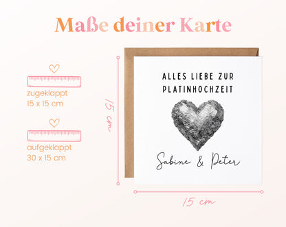 Platinhochzeit Karte - strukturiertes Herz - personalisiert