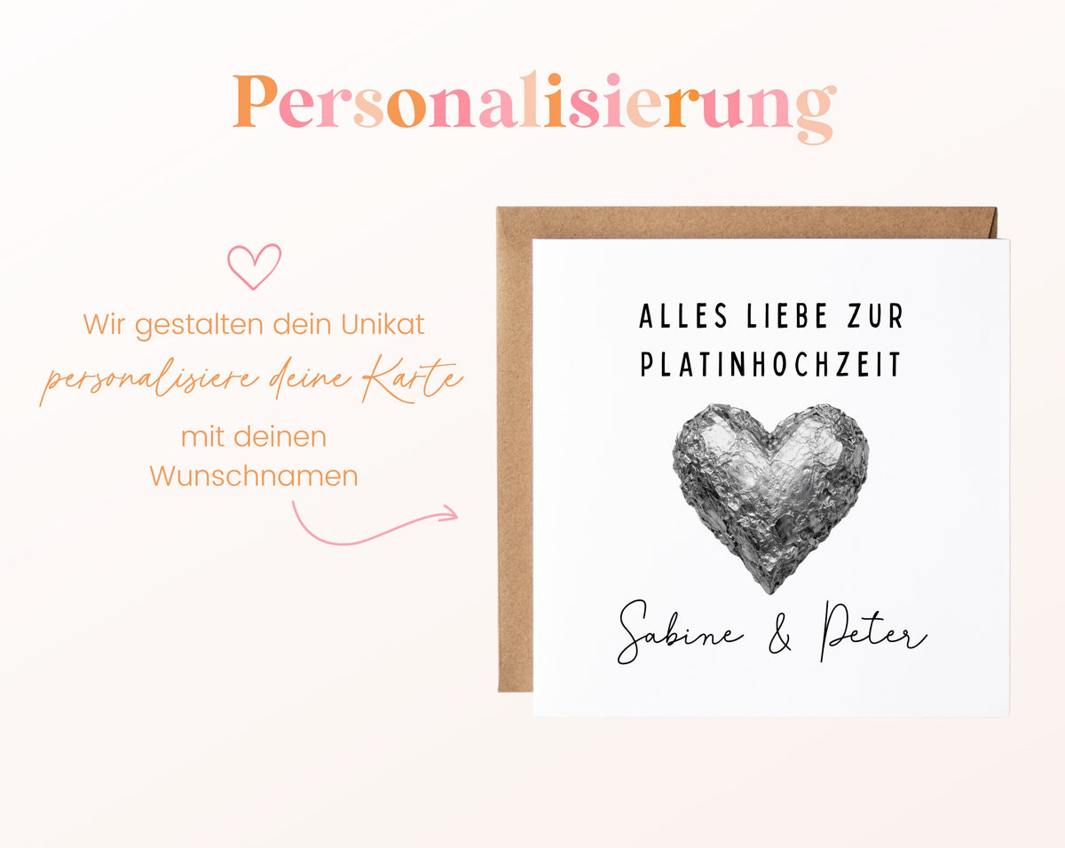 Platinhochzeit Karte - strukturiertes Herz - personalisiert