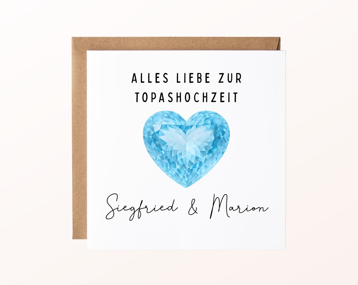Topashochzeit Karte - Topasherz - personalisiert