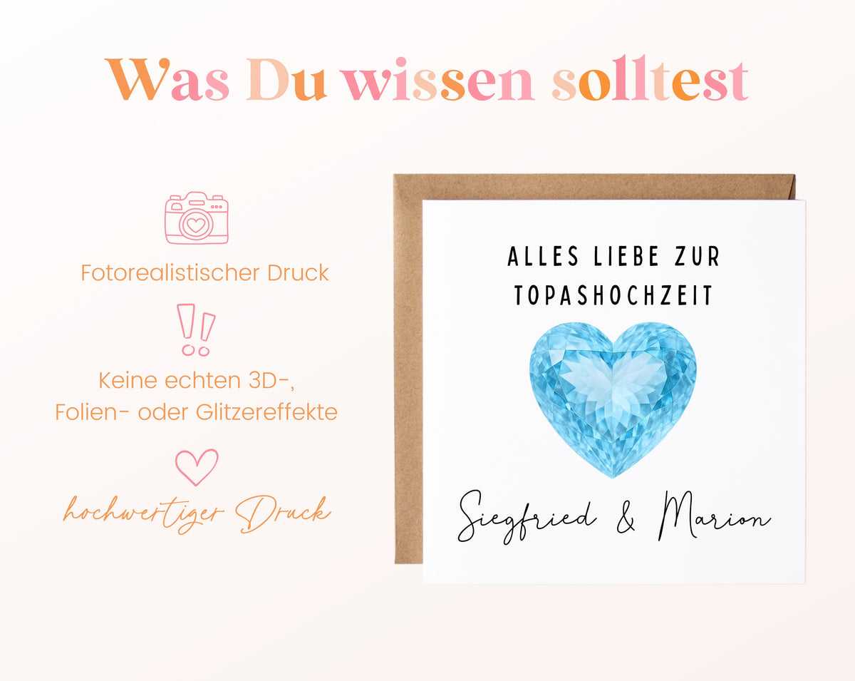 Topashochzeit Karte - Topasherz - personalisiert