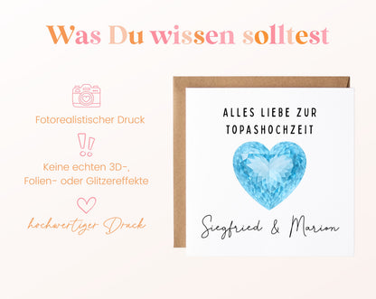 Topashochzeit Karte - Topasherz - personalisiert