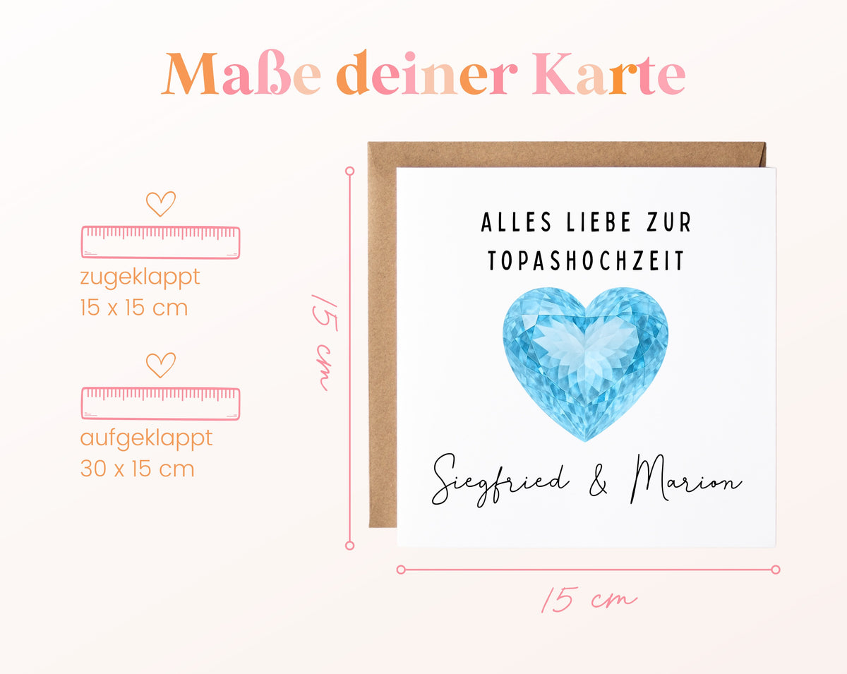 Topashochzeit Karte - Topasherz - personalisiert
