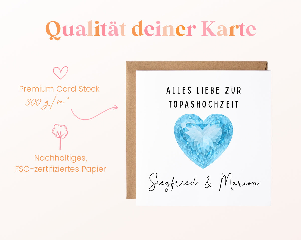 Topashochzeit Karte - Topasherz - personalisiert