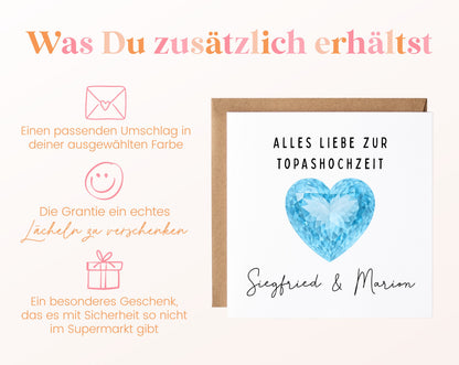Topashochzeit Karte - Topasherz - personalisiert