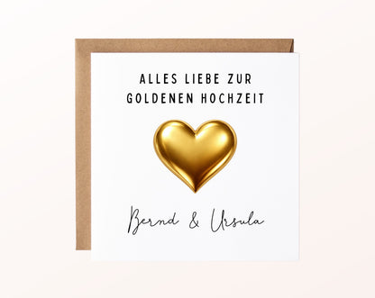Goldene Hochzeit Karte - Goldherz - personalisiert