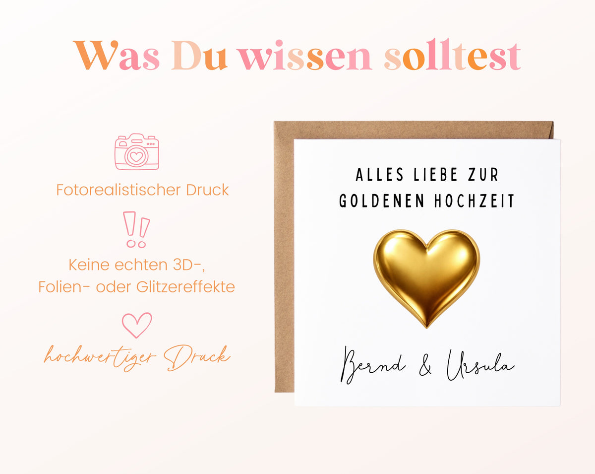 Goldene Hochzeit Karte - Goldherz - personalisiert
