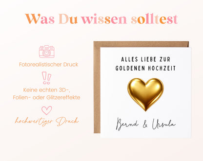 Goldene Hochzeit Karte - Goldherz - personalisiert