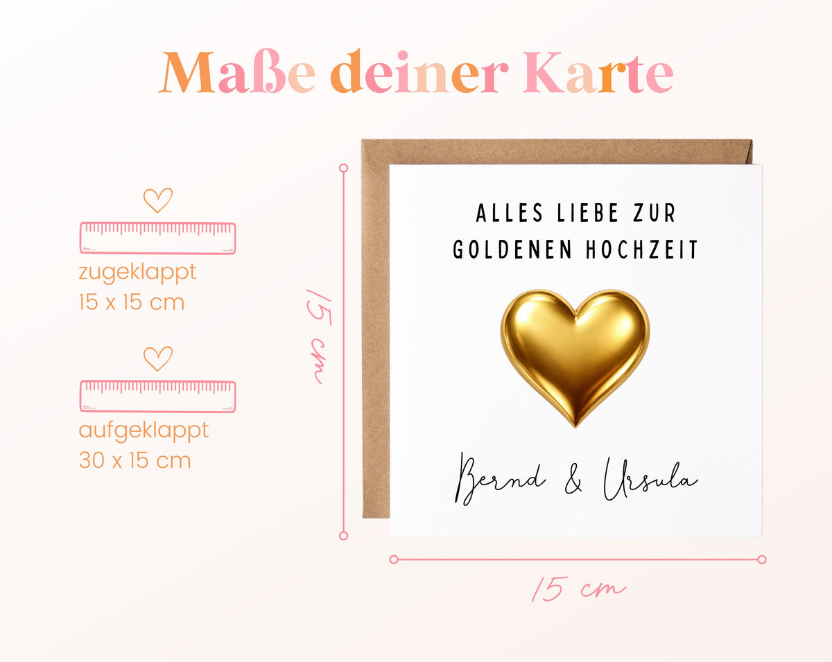 Goldene Hochzeit Karte - Goldherz - personalisiert