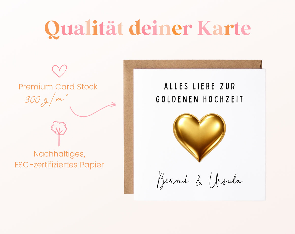Goldene Hochzeit Karte - Goldherz - personalisiert