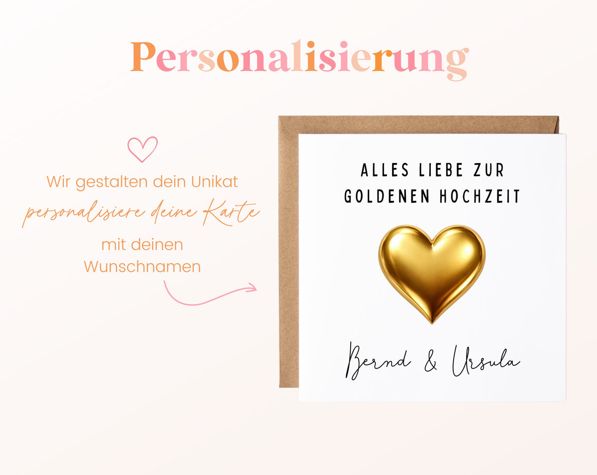 Goldene Hochzeit Karte - Goldherz - personalisiert