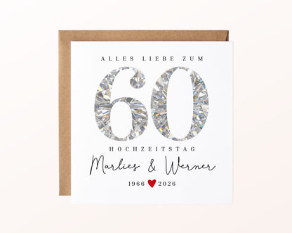 Diamantene Hochzeit Karte - facettierte Zahl 60 - personalisiert