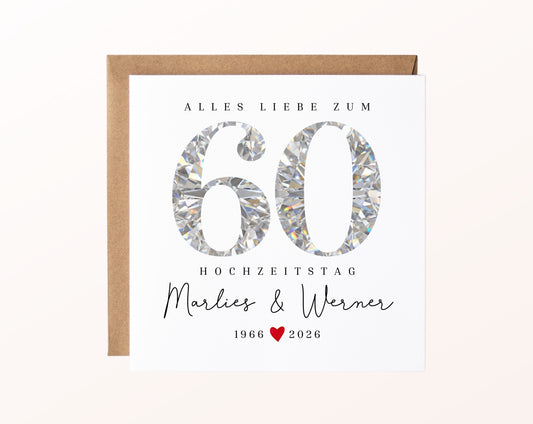 Diamantene Hochzeit Karte - facettierte Zahl 60 - personalisiert