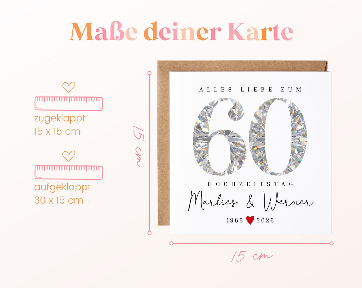 Diamantene Hochzeit Karte - facettierte Zahl 60 - personalisiert
