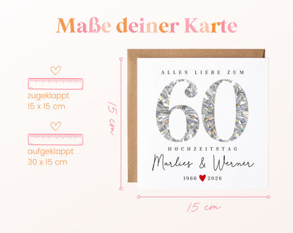 Diamantene Hochzeit Karte - facettierte Zahl 60 - personalisiert