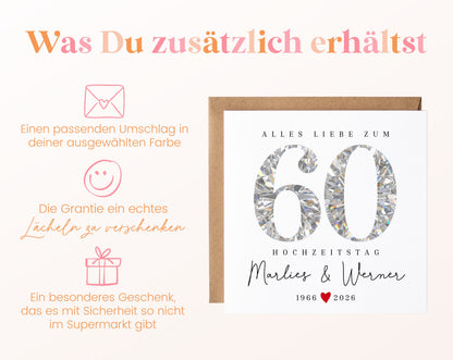 Diamantene Hochzeit Karte - facettierte Zahl 60 - personalisiert