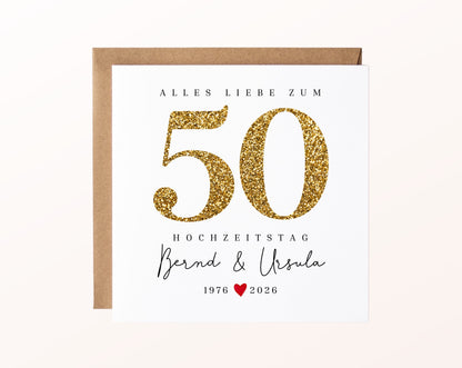 Goldene Hochzeit Karte - Glitzerzahl 50 - personalisiert