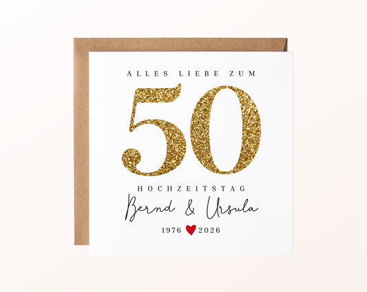 Goldene Hochzeit Karte - Glitzerzahl 50 - personalisiert