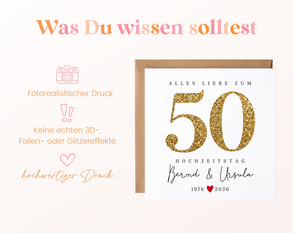 Goldene Hochzeit Karte - Glitzerzahl 50 - personalisiert