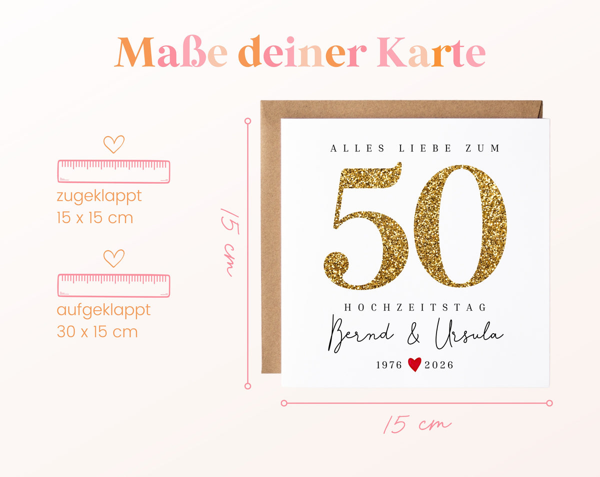 Goldene Hochzeit Karte - Glitzerzahl 50 - personalisiert