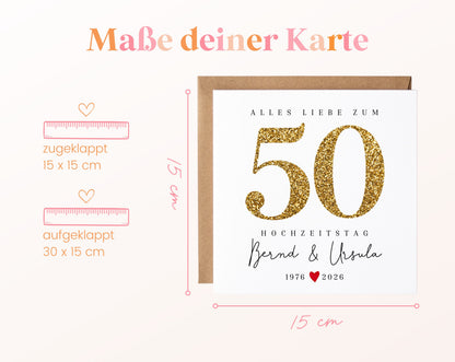 Goldene Hochzeit Karte - Glitzerzahl 50 - personalisiert