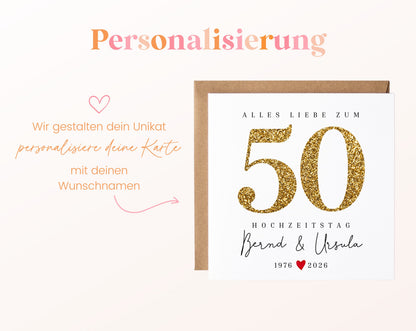 Goldene Hochzeit Karte - Glitzerzahl 50 - personalisiert