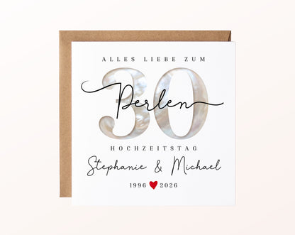 Perlenhochzeit Karte - Perlenzahl 30 - personalisiert