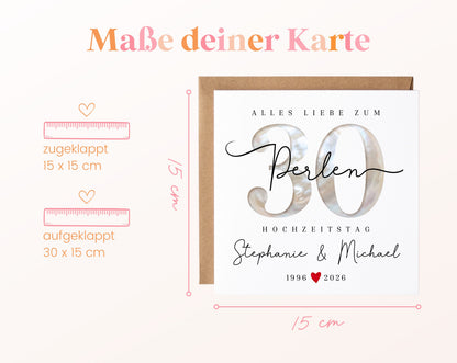 Perlenhochzeit Karte - Perlenzahl 30 - personalisiert
