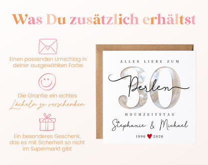 Perlenhochzeit Karte - Perlenzahl 30 - personalisiert
